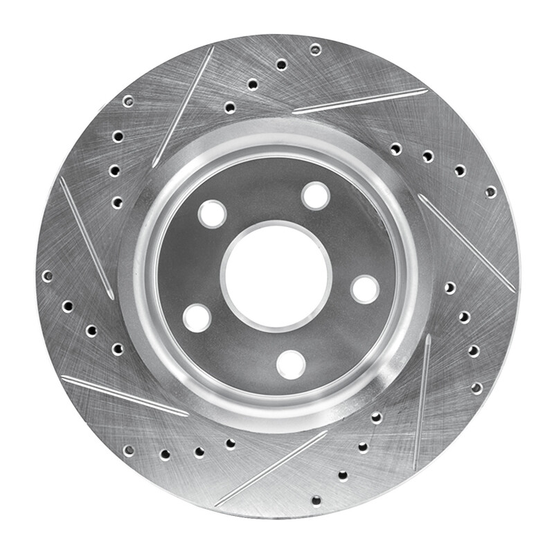 Jeep Grand Cherokee Brake Rotor (1) - Front Right - R1 Concepts - Drilled & Slotted - Silver - `05-`10